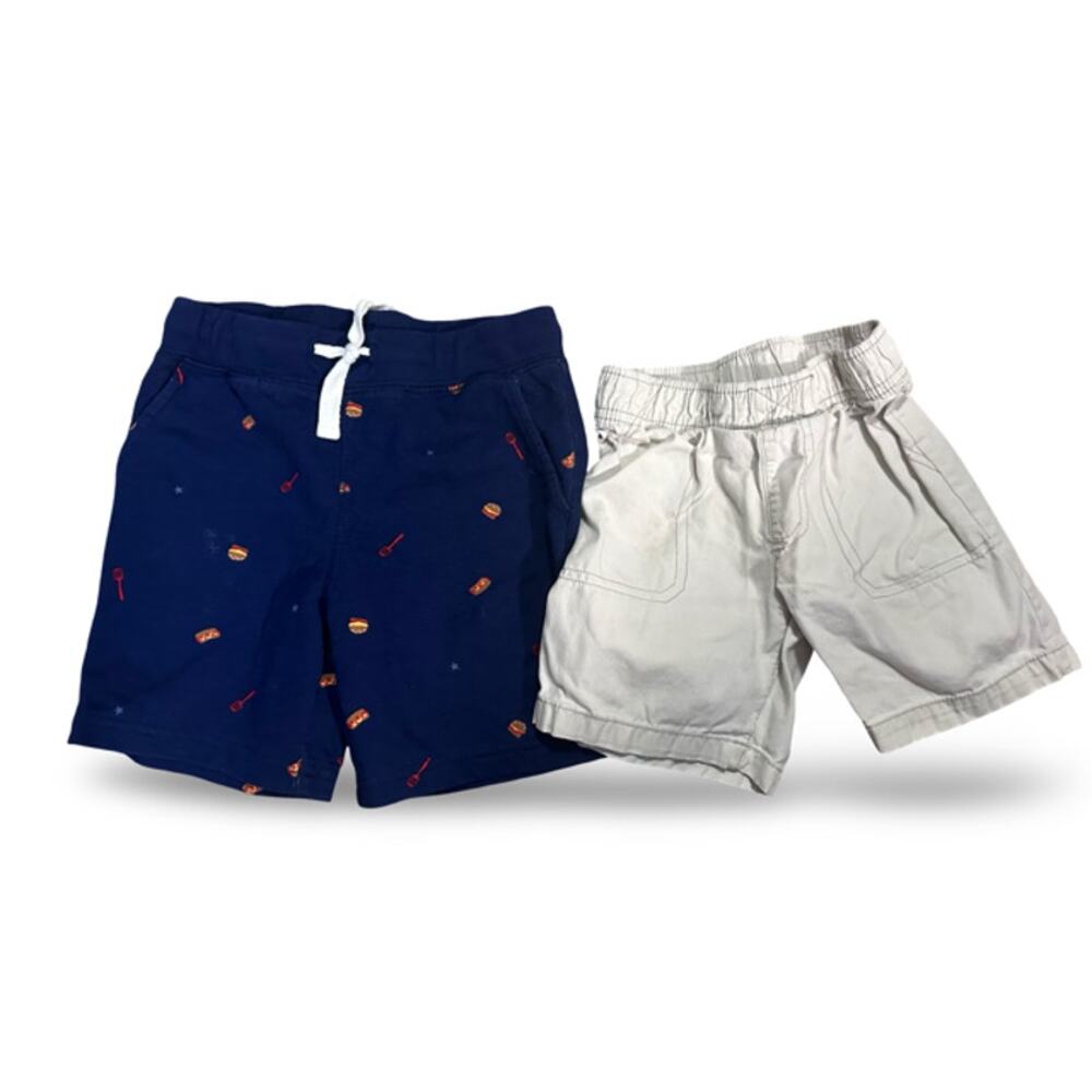 Carter’s Girls Shorts Lot 3T Blue Print & Khaki Brown Elastic Waist